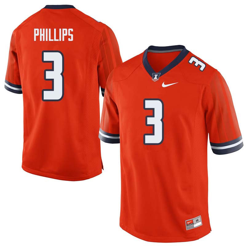 Men #3 Del'Shawn Phillips Illinois Fighting Illini College Football Jerseys Sale-Orange